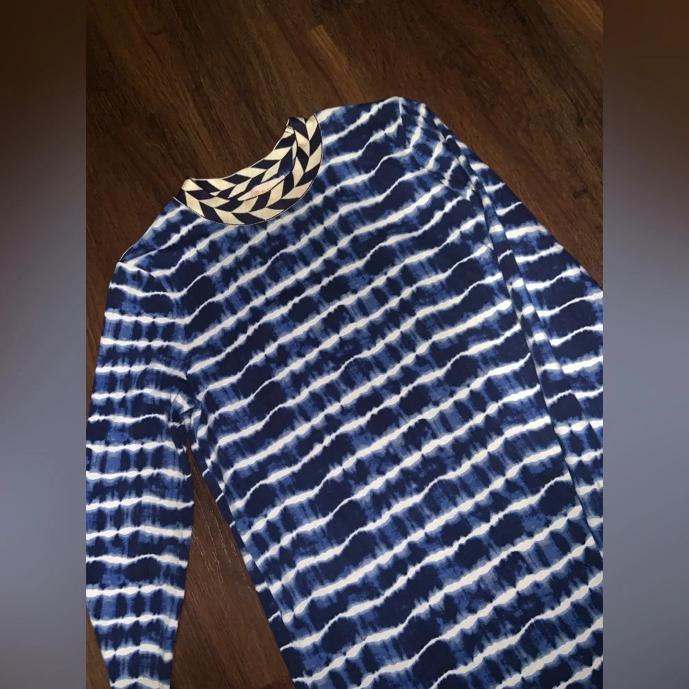 Tory Burch Hollie Dress - Tie Dye Blue $380 cotton brocade woven collar fall